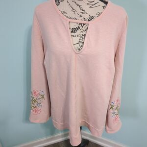 Kaari Blue Curvy Floral Blouse 3x pink embroidered Long Sleeve Shirt